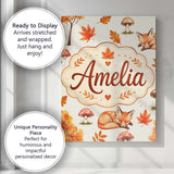 Personalised Name Cute Autumn Fox Leaves Custom  Unique Gift Idea Elegant Feature Canvas Wall Art Print Decor Picture Ready to Hang