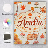 Personalised Name Cute Autumn Fox Leaves Custom  Unique Gift Idea Elegant Feature Canvas Wall Art Print Decor Picture Ready to Hang