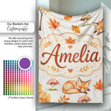 Cute Autumn Fox Leaves Mushrooms Watercolor Beige Seamless Pattern  Personalised Custom Name Super Soft Fleece Blanket Bed Sofa Throw
