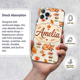 Cute Autumn Fox Leaves Mushrooms Watercolor Beige Custom Name Protective Phone Case Mobile Cover Durable Everyday Smartphone Shock Resistant