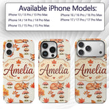 Cute Autumn Fox Leaves Mushrooms Watercolor Beige Custom Name Protective Phone Case Mobile Cover Durable Everyday Smartphone Shock Resistant