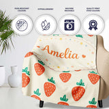 Cute Strawberry Minimal Fruit Seamless Pattern Beautiful Coffee Cup  Personalised Custom Name Super Soft Fleece Blanket Bed Sofa Throw