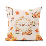 Custom Name Cute Autumn Fox Leaves Mushrooms Watercolor Seamless Square Filled Cushion Throw Pillow Sofa Bed Home Decor Zip Washable UK Made