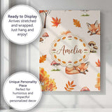 Personalised Name Cute Autumn Fox Leaves Custom  Unique Gift Idea Elegant Feature Canvas Wall Art Print Decor Picture Ready to Hang