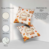 Custom Name Cute Autumn Fox Leaves Mushrooms Watercolor Seamless Square Filled Cushion Throw Pillow Sofa Bed Home Decor Zip Washable UK Made