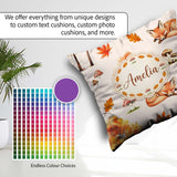 Custom Name Cute Autumn Fox Leaves Mushrooms Watercolor Seamless Square Filled Cushion Throw Pillow Sofa Bed Home Decor Zip Washable UK Made