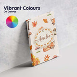 Personalised Name Cute Autumn Fox Leaves Custom  Unique Gift Idea Elegant Feature Canvas Wall Art Print Decor Picture Ready to Hang