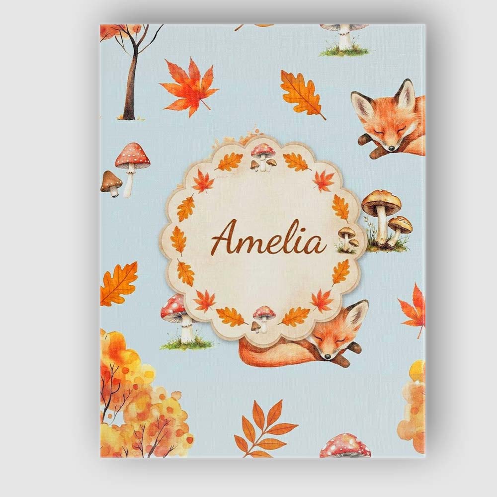 Personalised Name Cute Autumn Fox Leaves Custom  Unique Gift Idea Elegant Feature Canvas Wall Art Print Decor Picture Ready to Hang