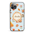 Cute Autumn Fox Leaves Mushrooms Watercolor Blue Custom Name Protective Phone Case Mobile Cover Durable Everyday Smartphone Shock Resistant