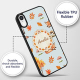 Cute Autumn Fox Leaves Mushrooms Watercolor Blue Custom Name Protective Phone Case Mobile Cover Durable Everyday Smartphone Shock Resistant