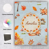 Personalised Name Cute Autumn Fox Leaves Custom  Unique Gift Idea Elegant Feature Canvas Wall Art Print Decor Picture Ready to Hang