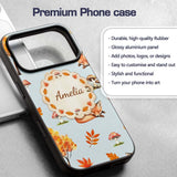 Cute Autumn Fox Leaves Mushrooms Watercolor Blue Custom Name Protective Phone Case Mobile Cover Durable Everyday Smartphone Shock Resistant