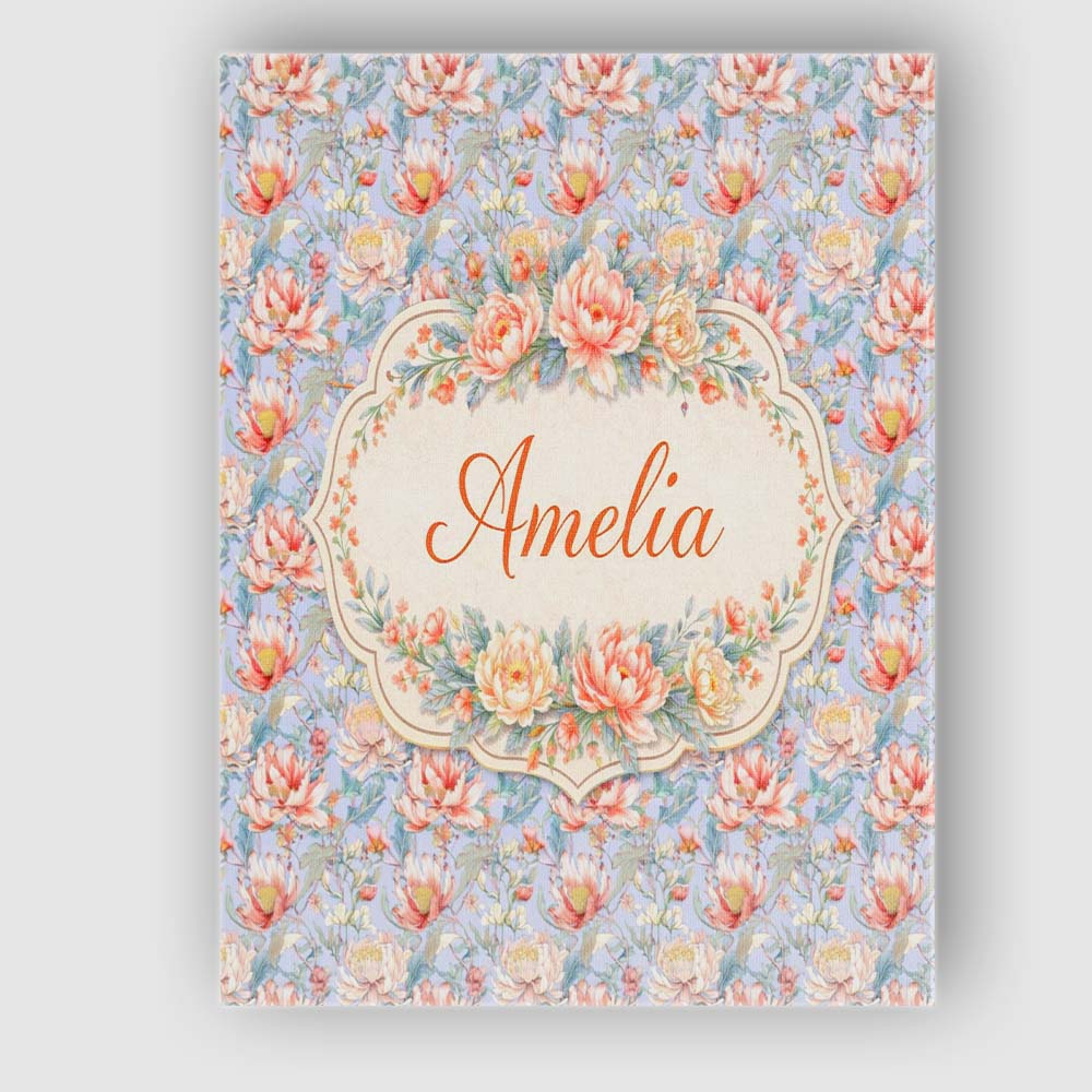 Personalised Name Soft Pastel Floral Botanical Light Blue Background Custom  Home Canvas Wall Art Print Decor Picture Ready to Hang