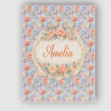 Personalised Name Soft Pastel Floral Botanical Light Blue Background Custom  Home Canvas Wall Art Print Decor Picture Ready to Hang