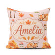Custom Name Cute Autumn Fox Leaves Watercolor Beige Background Square Filled Cushion Throw Pillow Sofa Bed Home Decor Zip Washable UK Made