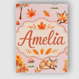 Personalised Name Cute Autumn Fox Leaves Custom  Unique Gift Idea Elegant Feature Canvas Wall Art Print Decor Picture Ready to Hang