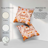 Custom Name Cute Autumn Fox Leaves Watercolor Beige Background Square Filled Cushion Throw Pillow Sofa Bed Home Decor Zip Washable UK Made