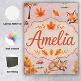 Personalised Name Cute Autumn Fox Leaves Custom  Unique Gift Idea Elegant Feature Canvas Wall Art Print Decor Picture Ready to Hang