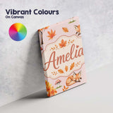 Personalised Name Cute Autumn Fox Leaves Custom  Unique Gift Idea Elegant Feature Canvas Wall Art Print Decor Picture Ready to Hang