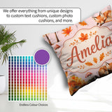 Custom Name Cute Autumn Fox Leaves Watercolor Beige Background Square Filled Cushion Throw Pillow Sofa Bed Home Decor Zip Washable UK Made