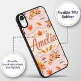 Cute Autumn Fox Leaves Mushrooms Watercolor Sage Custom Name Protective Phone Case Mobile Cover Durable Everyday Smartphone Shock Resistant