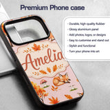 Cute Autumn Fox Leaves Mushrooms Watercolor Sage Custom Name Protective Phone Case Mobile Cover Durable Everyday Smartphone Shock Resistant