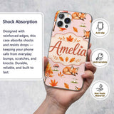 Cute Autumn Fox Leaves Mushrooms Watercolor Sage Custom Name Protective Phone Case Mobile Cover Durable Everyday Smartphone Shock Resistant