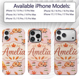 Cute Autumn Fox Leaves Mushrooms Watercolor Sage Custom Name Protective Phone Case Mobile Cover Durable Everyday Smartphone Shock Resistant