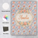 Personalised Name Soft Pastel Floral Botanical Light Blue Background Custom  Home Canvas Wall Art Print Decor Picture Ready to Hang