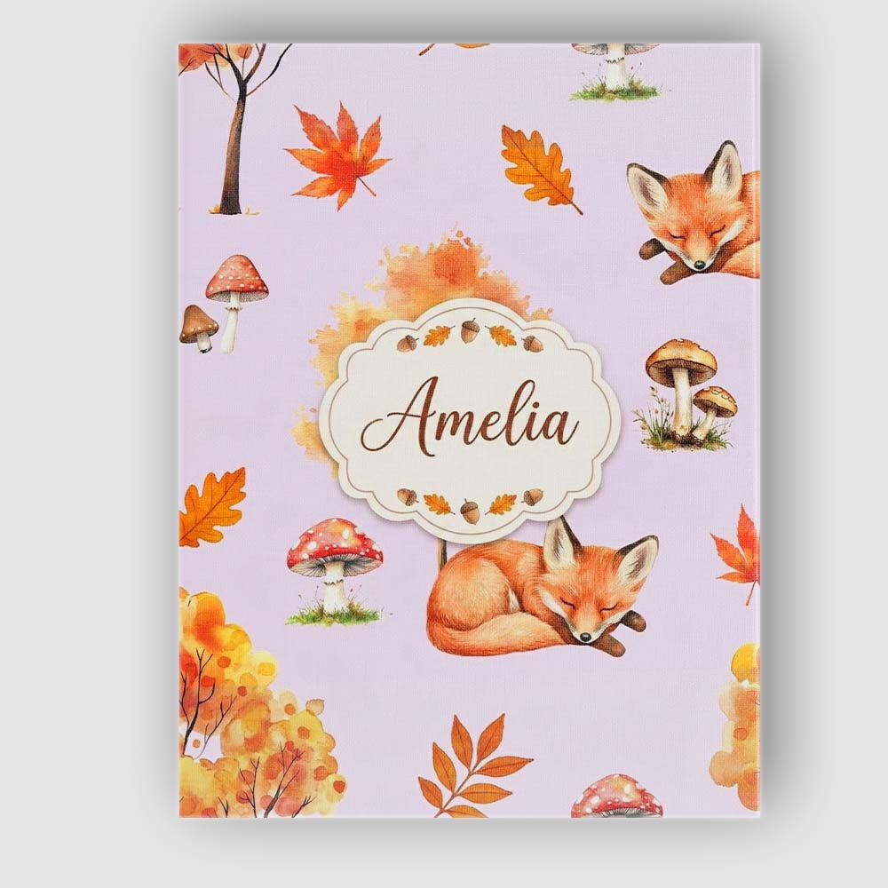Personalised Name Cute Autumn Fox Leaves Custom  Unique Gift Idea Elegant Feature Canvas Wall Art Print Decor Picture Ready to Hang