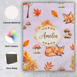 Personalised Name Cute Autumn Fox Leaves Custom  Unique Gift Idea Elegant Feature Canvas Wall Art Print Decor Picture Ready to Hang