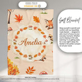 Cute Autumn Fox Leaves Mushrooms Watercolor Warm Beige Seamless  Personalised Custom Name Super Soft Fleece Blanket Bed Sofa Throw