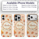 Cute Autumn Fox Leaves Mushrooms Watercolor Warm Custom Name Protective Phone Case Mobile Cover Durable Everyday Smartphone Shock Resistant