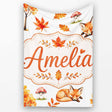 Cute Autumn Fox Leaves Mushrooms Watercolor Light Grey Seamless  Personalised Custom Name Super Soft Fleece Blanket Bed Sofa Throw