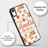 Cute Autumn Fox Leaves Mushrooms Watercolor Light Custom Name Protective Phone Case Mobile Cover Durable Everyday Smartphone Shock Resistant