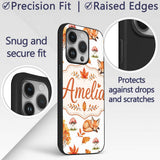 Cute Autumn Fox Leaves Mushrooms Watercolor Light Custom Name Protective Phone Case Mobile Cover Durable Everyday Smartphone Shock Resistant