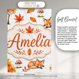 Cute Autumn Fox Leaves Mushrooms Watercolor Light Grey Seamless  Personalised Custom Name Super Soft Fleece Blanket Bed Sofa Throw