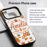 Cute Autumn Fox Leaves Mushrooms Watercolor Light Custom Name Protective Phone Case Mobile Cover Durable Everyday Smartphone Shock Resistant