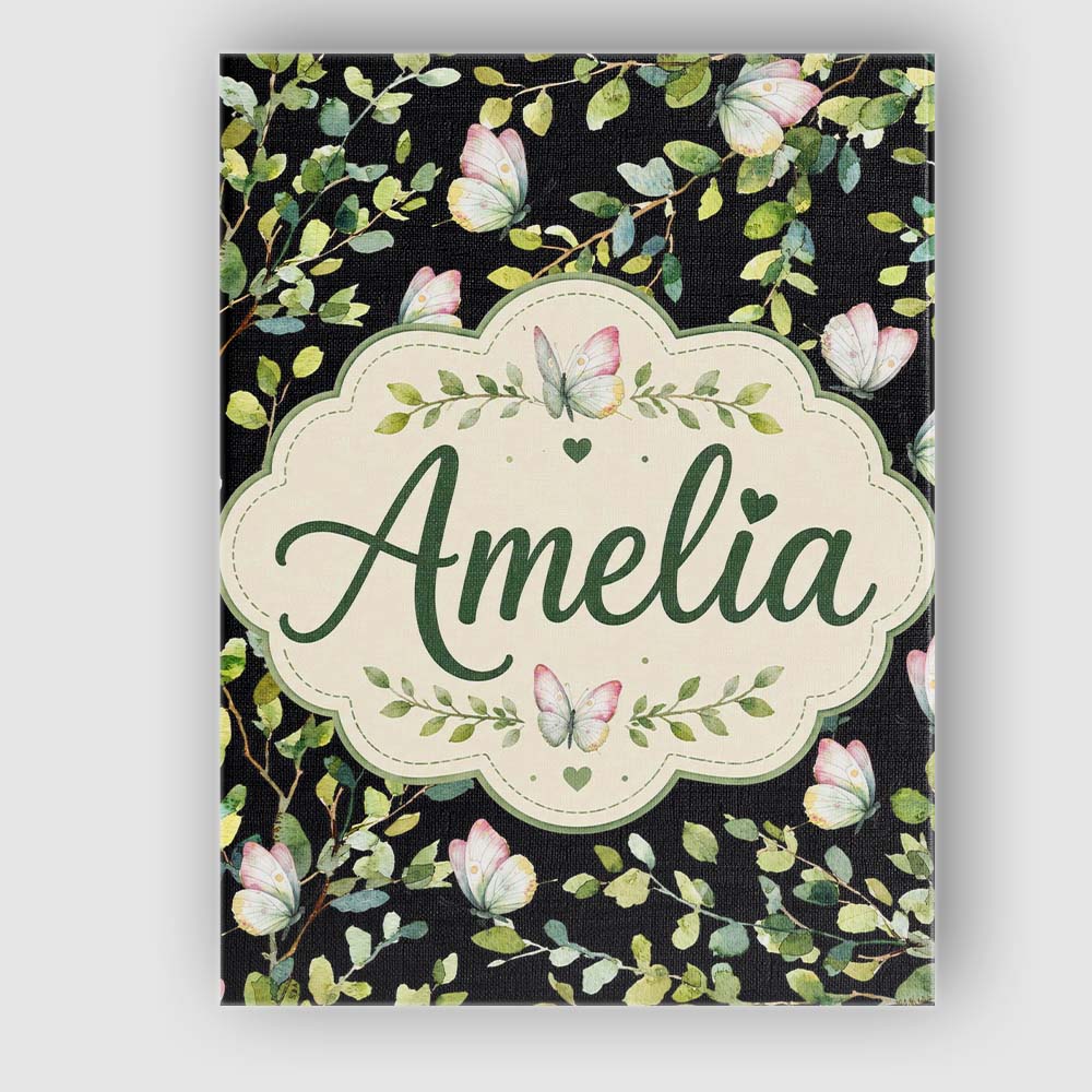Personalised Name Elegant Butterflies and Custom  Bespoke Decorative Contemporary Canvas Wall Art Print Decor Picture Ready to Hang