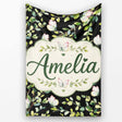 Elegant Butterflies and Green Leaves on Black Background Seamless  Personalised Custom Name Super Soft Fleece Blanket Bed Sofa Throw
