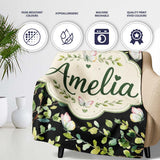 Elegant Butterflies and Green Leaves on Black Background Seamless  Personalised Custom Name Super Soft Fleece Blanket Bed Sofa Throw