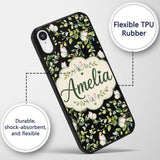 Elegant Butterflies and Green Leaves on Black Custom Name Protective Phone Case Mobile Cover Durable Everyday Smartphone Shock Resistant