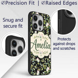 Elegant Butterflies and Green Leaves on Black Custom Name Protective Phone Case Mobile Cover Durable Everyday Smartphone Shock Resistant