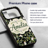 Elegant Butterflies and Green Leaves on Black Custom Name Protective Phone Case Mobile Cover Durable Everyday Smartphone Shock Resistant