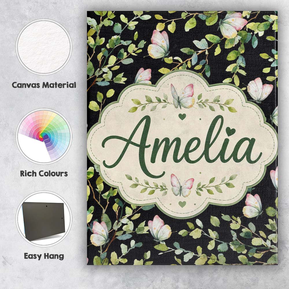 Personalised Name Elegant Butterflies and Custom  Bespoke Decorative Contemporary Canvas Wall Art Print Decor Picture Ready to Hang