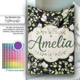 Elegant Butterflies and Green Leaves on Black Background Seamless  Personalised Custom Name Super Soft Fleece Blanket Bed Sofa Throw