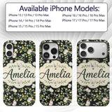 Elegant Butterflies and Green Leaves on Black Custom Name Protective Phone Case Mobile Cover Durable Everyday Smartphone Shock Resistant