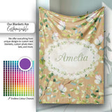 Elegant Watercolor Butterflies and Green Leaves on Warm Tan  Personalised Custom Name Super Soft Fleece Blanket Bed Sofa Throw