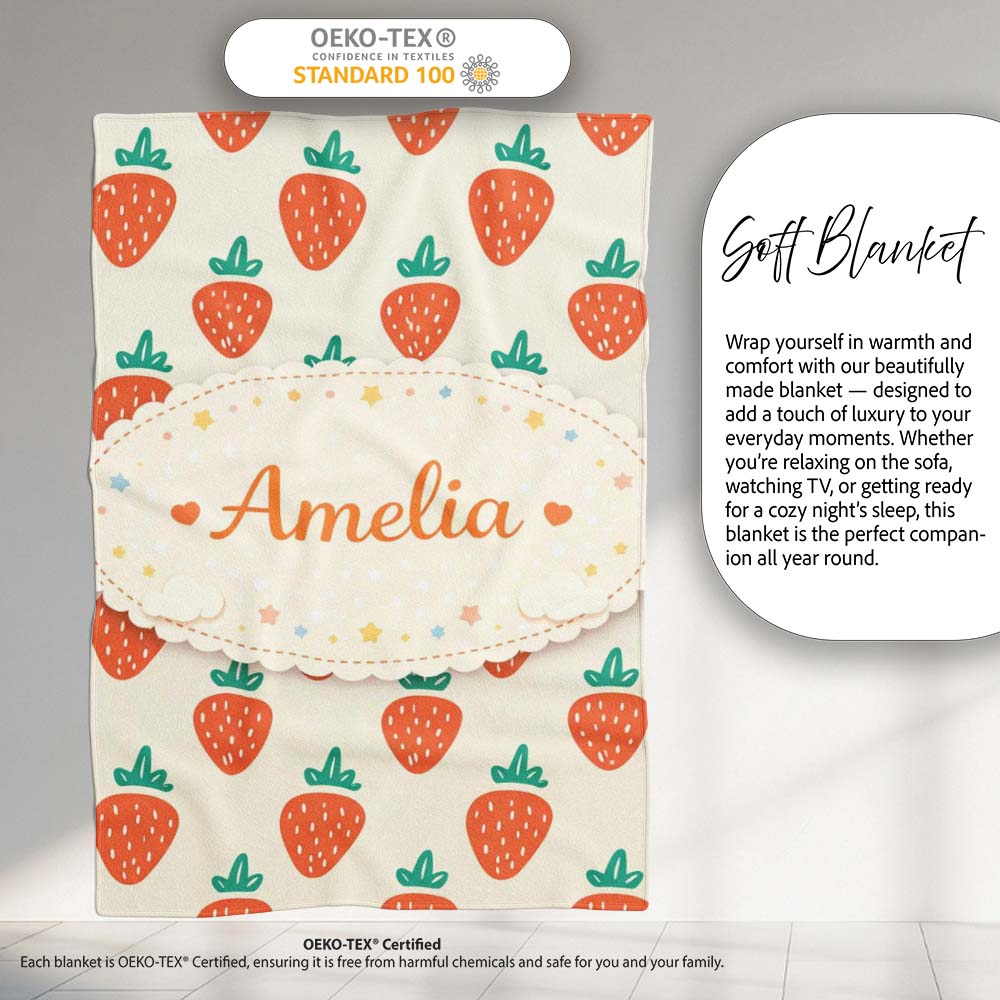 Cute Strawberry Minimal Fruit Seamless Pattern Beautiful Coffee Cup  Personalised Custom Name Super Soft Fleece Blanket Bed Sofa Throw