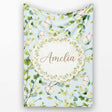 Elegant Watercolor Butterflies and Green Leaves on Light Blue  Personalised Custom Name Super Soft Fleece Blanket Bed Sofa Throw